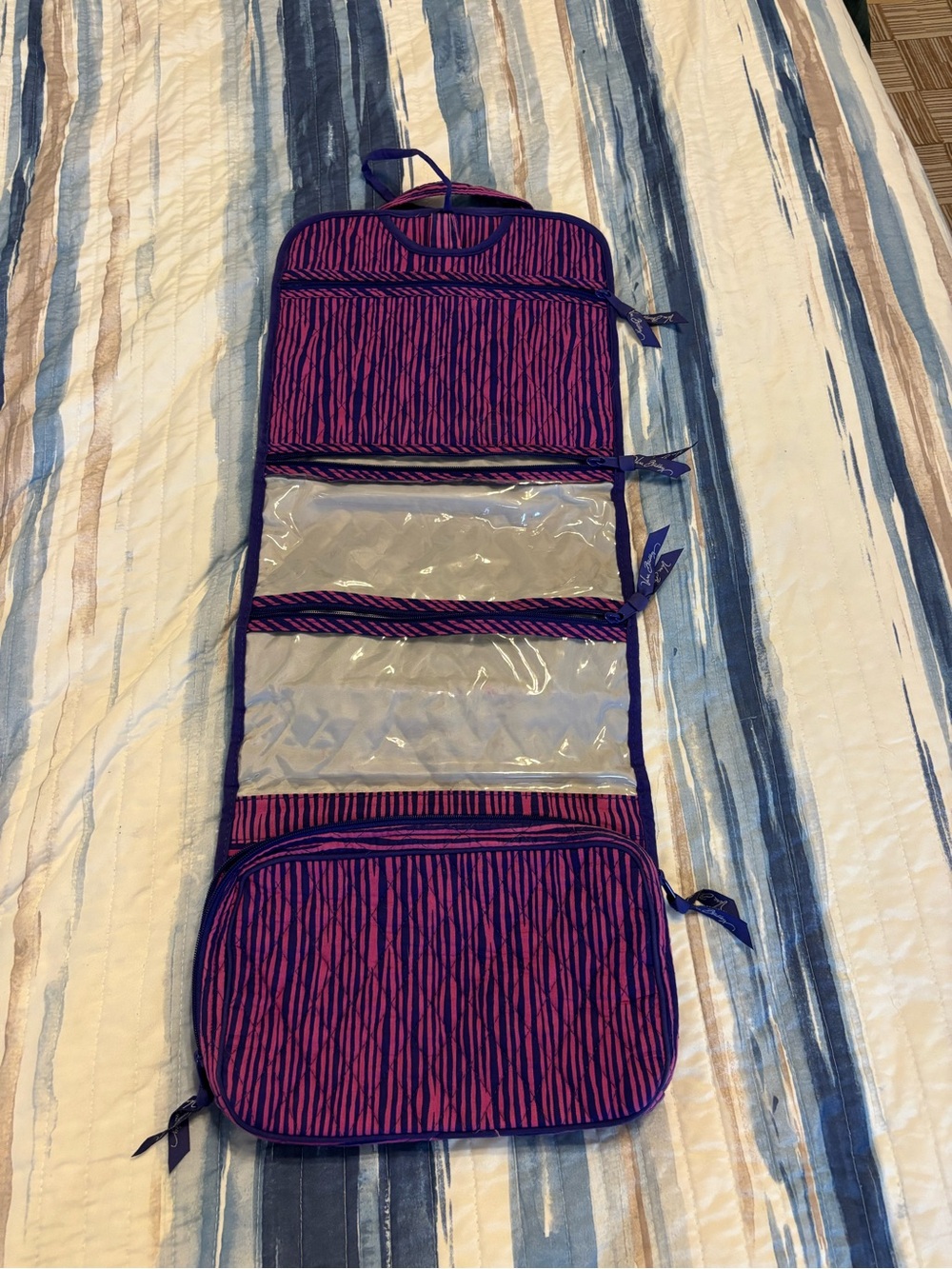 Vera Bradley Hanging Travel Organizer Pouch in Purple and Pink Stripe
